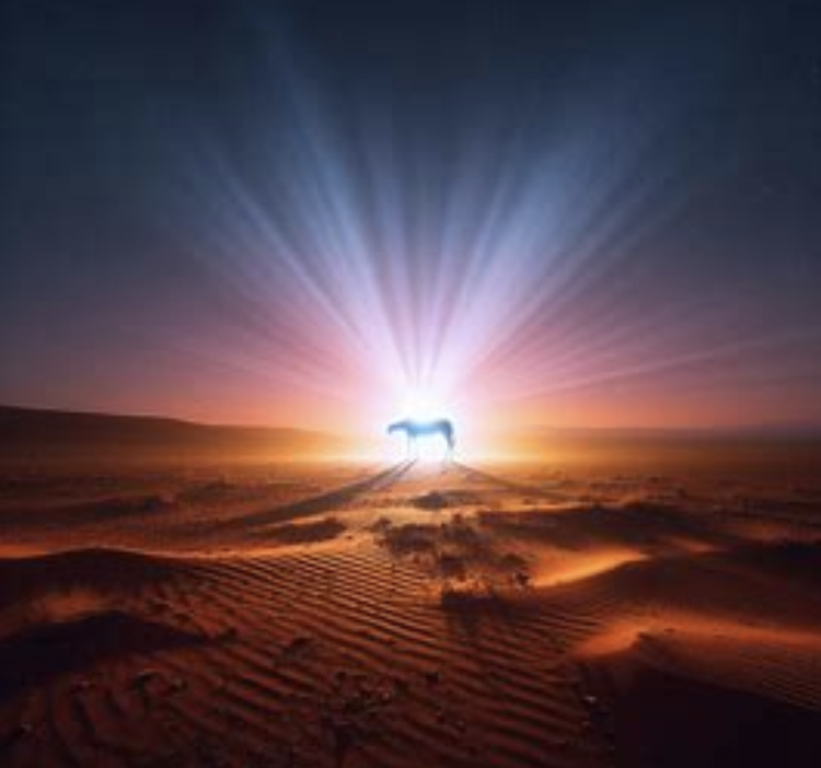 Glowing horse silhouette in a desert sunset — visual metaphor for AI hallucinations